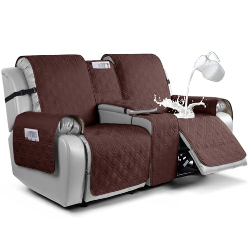 VANSOFY Loveseat Recliner Cover with Console 100% Waterproof Sofa Slipcovers Non-Slip Reclining Couch Cover Split Sofa Covers Furniture Protector for Pets, Dogs(Coffee) - color: Coffee