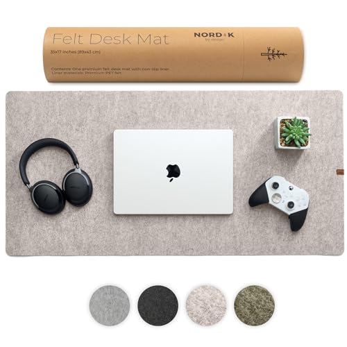 Nordik Large Felt Desk Mat – Stone Oat Beige – 35 x 17 inch – Computer Desk Mat – Keyboard and Mouse Pad – Large Desktop Felt Pad - color: Stone Oat