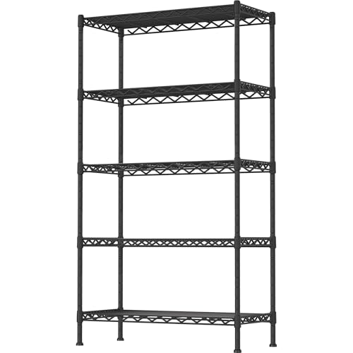 Soywey 5-Shelf Adjustable Heavy Duty Storage Shelving Unit, Metal Organizer Wire Rack for Laundry Bathroom Kitchen Pantry Closet, Black - size: 5-Shelf, style: No Wheels
