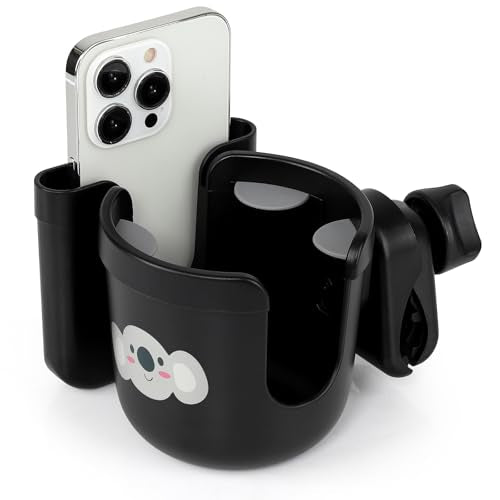 Accmor 2-in-1 Wheelchair Cup Holder, Walker Cup Holder with Phone Holder, Universal Drinks Holder for Stroller, Mobility Scooter, Rollator, Walker, Wheelchair Accessory - color: Black Koala