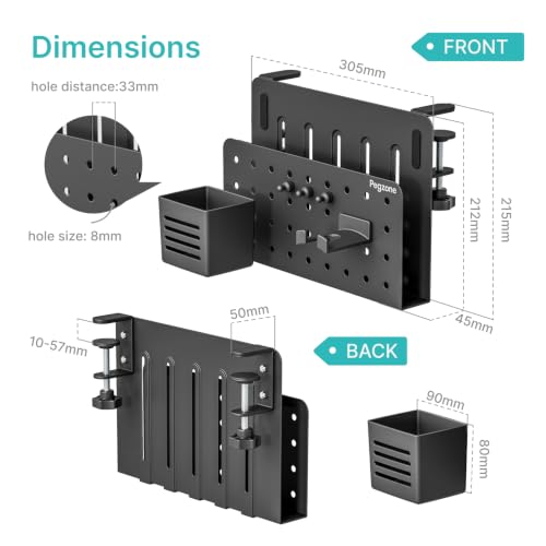 PEGZONE Desk Side Storage Organizer, No Drill Under Desk Laptop Holder, Clamp on Desks Shelf with Pegboard Accessories, Hanging Laptop Mount, Fits Flat Edge 0.4" to 2.2", Black - color: Black