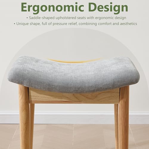 Royal Windsor Vanity Stool with Saddle Cushion, 18 Inch Makeup Vanity Chair for Living Room, Modern Foot Stool Ottoman Piano Bench,Small Upholstered Bench for Bedroom, Grey - color: 10.2"d Light Grey+wood Grain