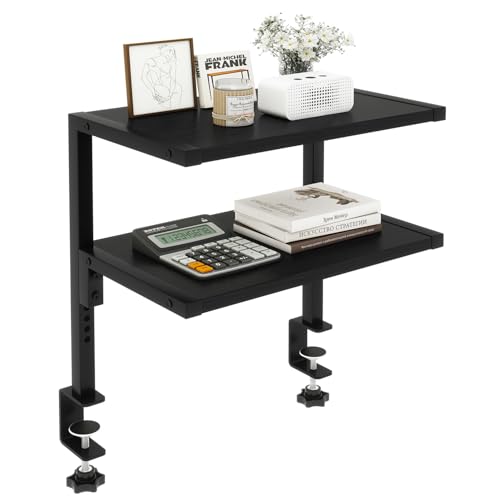 IBUYKE Clamp on Desk Organizer Shelf,12.9 inches Desk Extender Shelves, Above or Below Desk 2-Tier Adjustable Storage Shelves for Desktop Accessories,Black,TMZ007B - color: Black