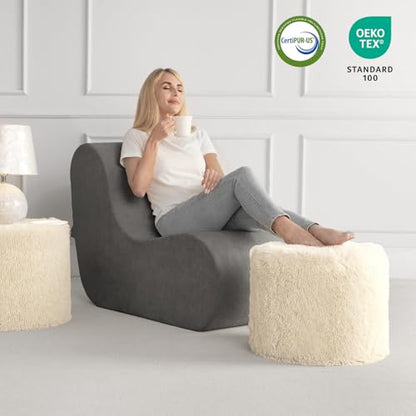 Hansleep Round Pouf Ottoman Foot Rest, Footstool, Beige | High-Density One-Piece Foam, 20 x 15 Inch, Firm & Stable, for Couch, Bedroom, Living Room, Machine Washable Cover - color: Beige, size: 20"D x 20"W x 15"H