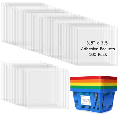 Jeyiour 100 Pcs Label Holders Adhesive Nameplate Pockets Storage Bin Labels Index Card Holder Shelf Plastic Peel Stick for Classroom Supermarket Bookshelf Library Student Box Drawer (3.5 x 3.5 Inch) - size: 3.5 x 3.5 Inch
