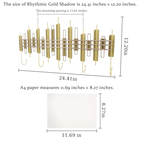 Piano Key Wall Mounted Coat Hook, 5 Gold Hooks Entryway Organizer with Installation Kits, Black and Gold Hall Tree for Living Room, Bedroom, Bathroom, Corridor, 24.4" x 12.2" - style: Notes Dancing
