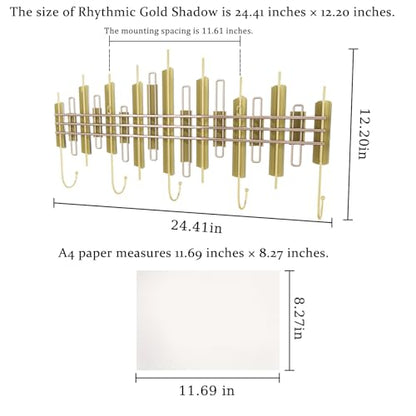 Piano Key Wall Mounted Coat Hook, 5 Gold Hooks Entryway Organizer with Installation Kits, Black and Gold Hall Tree for Living Room, Bedroom, Bathroom, Corridor, 24.4" x 12.2" - style: Notes Dancing