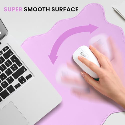 PU Leather Desk Pad, Scalloped Non-Slip Mouse Pad & Large Desk Mat Cover Stitched Edges Writing Pad for Office, Home - Waterproof, Easy to Clean, Durable Surface I 31.4"x15.7", Bonbon Pink - color: Bonbon Pink