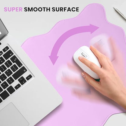PU Leather Desk Pad, Scalloped Non-Slip Mouse Pad & Large Desk Mat Cover Stitched Edges Writing Pad for Office, Home - Waterproof, Easy to Clean, Durable Surface I 31.4"x15.7", Bonbon Pink - color: Bonbon Pink