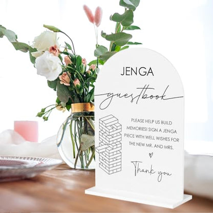 Tumbling Tower Game Sign, Wedding Guest Book Sign, Wedding Engagement Bridal Shower Reception Drinks Table Desk Acrylic Decor - color: Jenga Guestbook