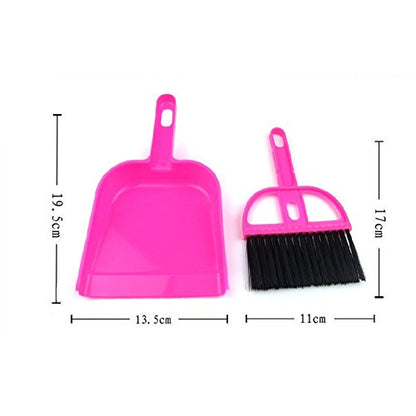 Pet Cage Broom Brush Dustpan Set - Small Cat Litter Sweeper for Pet Cage Clean and Car Keyboard Brush (Pink) - color: Pink