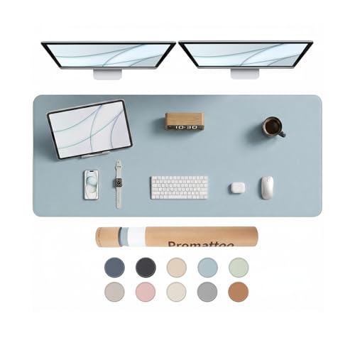 Large Desk Pad Non-Slip Desk Mat Protector for Keyboard Mouse Waterproof Vegan Leather Surface Faux Leather Laptop Mat Smooth Mouse Pad Premium Gift Tube Morning Fog Blue 55" x 23" - color: Morning Fog Blue, size: 55" x 23"