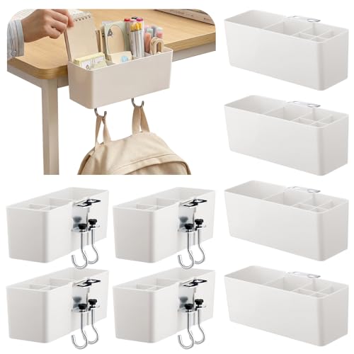 Reallnaive 8 Pcs Desk Side Storage for Classroom Back to School Desk Side Organizer Gift No Drill Holder Clamp Plastic Desks Organizer for Table Chair to Hold Pen Phone Notebook for Office Classroom