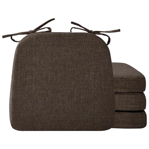 Ruqmuis Chair Cushions for Dining Chairs, 2" Thick Seat Cushions for Kitchen Chairs, D-Shaped Chair Pads with Washable Cover, Ties and Non Slip Backing, 17'' x 16'', Set of 4, Brown - color: Brown, size: 4 Count(Pack of 1)