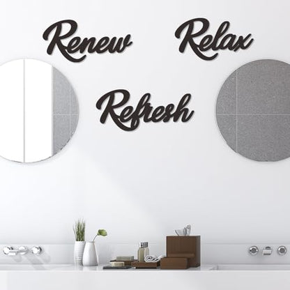3 Pieces Bathroom Decor Wooden Bathroom Sign,Relax Renew Refresh Sign (Black-large) - color: Black-large