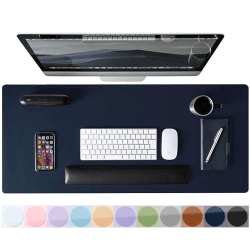 Leather Desk Pad Protector, Mouse Pad, Non-Slip Computer Mat for Desk, PU Leather Office Desk Mat for Home & Office, Waterproof Laptop Desk Blotter for Keyboard and Mouse, Navy (15.7''X31.5'') - color: Navy, size: 15.7''X31.5''
