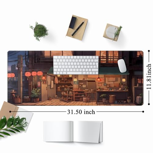 Anime Shop Desk Mat Retro Art Lofi Aesthetic Large Mouse Pad Extended Gaming Mousepad XL Desk Pad Laptop Keyboard Mouse Mat Deskmat 31.5"x11.8" Cute Office Decor - color: Anime Shop