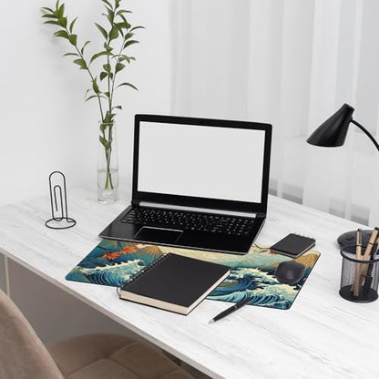 Japanese Waves Desk Mat Large Mouse Pad Gaming Mousepad 31.5 x 15.8 in | Desk Pad for Keyboard and Mouse, Large Non-Slip Rubber Base Mousepad Desk Mat with Stitched Edges for Gaming Office - color: Japanese Waves