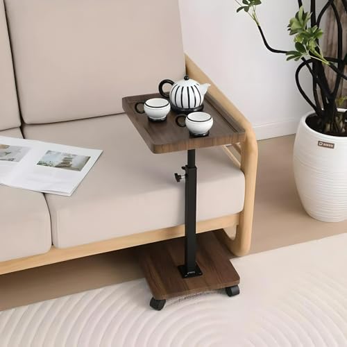 C Table End Table Adjustable Height, 360°Swivel TV Tray Table Couch Tables C Shaped Side Tables Living Room and Bedroom for Sofa, Bed,Chair (Retro Brown) - color: Retro Brown