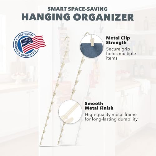 LOLA Clip Strip @ Home Metal Hanging Organizer with 12 Hooks for Pantry, Kitchen, Garage – Holds Snacks, Tools, Keys – Easy to Install, 1 Pack - color: Off-White