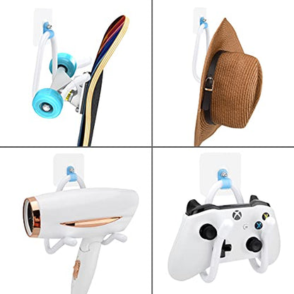 Linkidea Controller Wall Mount Holder Compatible with PS4, PS5, Xbox, Switch, Multifunctional Adjustable Headphone Hook, VR Headset Hanger (White, 4 Pack)