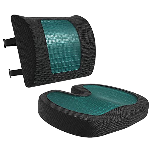 Amazon Basics Comfortable Seat Cushion & Lumbar Support for Office Chairs, Gel Enhanced Memory Foam, Non-Slip, Cooling, Portable, Pack of 2, Rectangular, Black - size: Seat Cushion & Lumbar Support, style: Gel Memory Foam