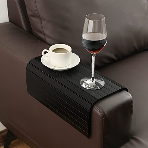GEHE Sofa Arm Tray Table - Flexible/Foldable Couch Arm Table Perfect for Drink & Snacks (16.5" L x 13.25" W x 0.4" H, Black) - color: Black