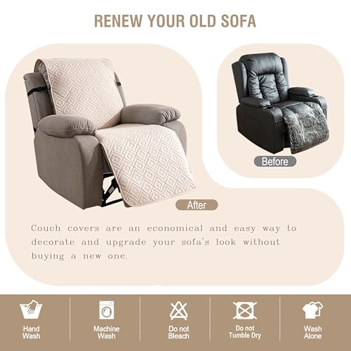 Genina Waterproof Oversized Recliner Chair Covers - 100% Protection, Non-Slip, Washable Recliner Slipcover for Larger Recliners, Kids & Pets Friendly【28'' /Beige】 - color: Beige, size: 28 in （Oversized 1 Seater）