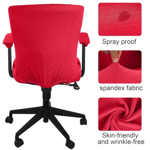 Tallew 4 Pcs Office Chair Covers Set Computer Universal Protective Stretchable Chair Seat Covers Desk Armrest Slipcovers Pads Office Cushion Backrest for Rotating(Red) - color: Red