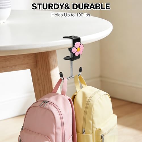AULEEP 2 Pack Clamp-On Under Desk Bag Hook, Adjustable Purse Holder for Table with Cute DIY Stickers, 100 lbs Capacity Heavy-Duty Desk Organizer Hooks for Handbag, Backpack, Headphone, Black - color: Black