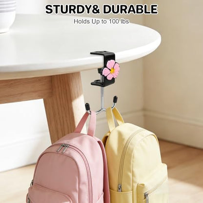 AULEEP 2 Pack Clamp-On Under Desk Bag Hook, Adjustable Purse Holder for Table with Cute DIY Stickers, 100 lbs Capacity Heavy-Duty Desk Organizer Hooks for Handbag, Backpack, Headphone, Black - color: Black