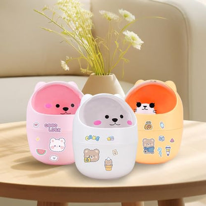 Cute Desktop Tiny Trash Can with Flip Lid, Creative Kawaii Bear Mini Wastebasket, Portable Countertop Dustbin for Office Kitchen Vanity Tabletop Bedroom (Yellow) - color: Yellow