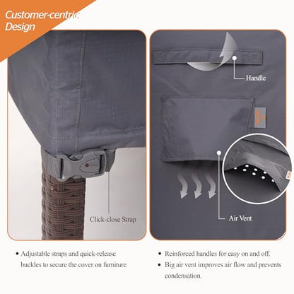 WJ-X3 Outdoor Chair Cover, Gray, 29W x 30D x 36H, 1-Pack | Patio Lounge Cover, Rip Stop, Heavy Duty, Waterproof, High Back Dinning Chair Covers - color: Gray, size: 29"W x 30"D x 36"H, 1-Pack, Standard Chair