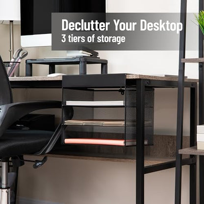 Mind Reader Slide-On Under Desk File Organizer, No Tools Required, Hanging Storage for Laptops, Folders, and Notebooks, Metal, Black - size: Horizontal
