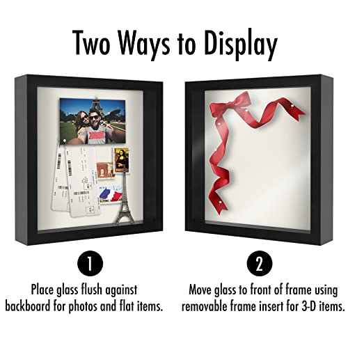Americanflat 11x11 Shadow Box Frame with Shatter-Resistant Glass - Silhouette Collection - Large Shadow Box Display Case for Tabletop and Wall Display - Black with Soft Felt Back - color: Black, size: 11x11