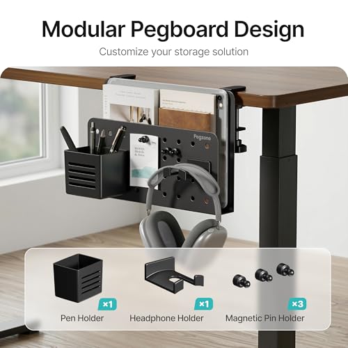 Under Desk Storage Organizer, Laptop Holder Stand with Pegboard Design, Holds 22lbs, Clamp on Desk Organizer, Fits 0.4"-2.2" Desktop Edge, Black - color: Black