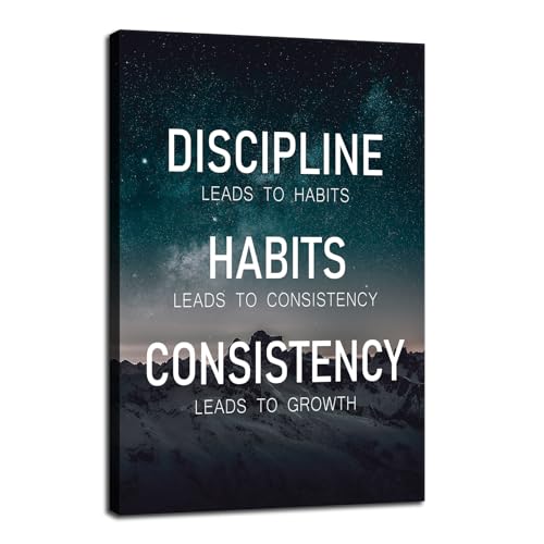 Discipline Habits Consistency Growth Motivational Wall Art Inspirational Poster Canvas Prints Artwork for Office Modern Home Decor Painting Pictures Stretched and Framed Ready to Hang [12''Wx 18''H] - color: A-ONE-31, size: 12"L x 18"W