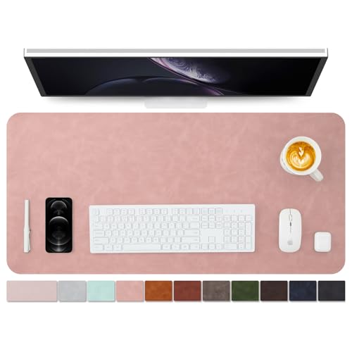 Distressed Leather Desk Mat - Non-Slip PU Desk Pad for Office and Home - Desk Organization and Accessories - Ideal for Large Mouse Pad and Desk Mats on Top of Desks(Dusty Rose,36"x 17") - color: Dusty Rose, size: 36" x 17"