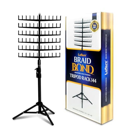 Laflare Standing Braid Hair Organizer – 144 Pegs Hair Extension Holder, Divider & Display Stand for Hair Braiding, Height Adjustable Rack, Easy to Assemble - color: Black