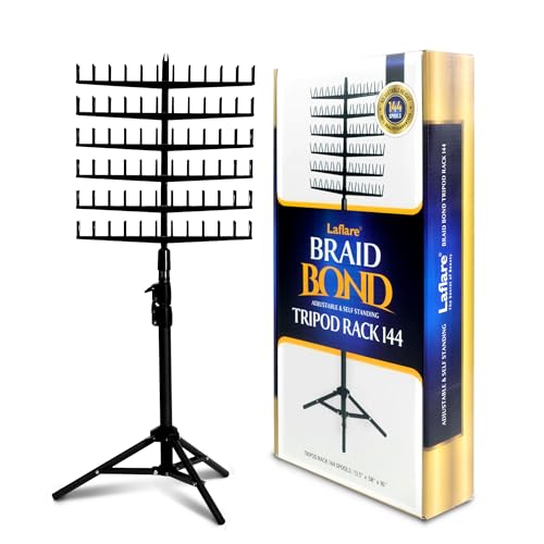 Laflare Standing Braid Hair Organizer – 144 Pegs Hair Extension Holder, Divider & Display Stand for Hair Braiding, Height Adjustable Rack, Easy to Assemble - color: Black