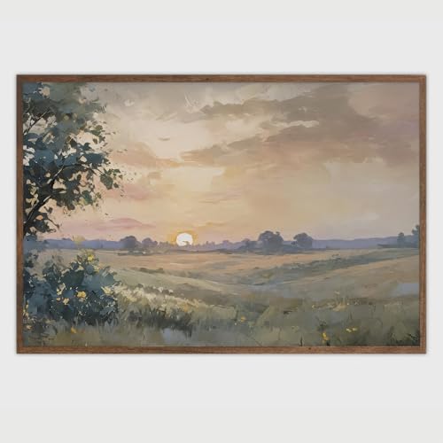 Living Room Country Farmhouse Decor Vintage Wall Art Fall Landscape Watercolor Painting Wilderness Landscape Painting Golden Hour Prairie Art Print for Home Bedroom Kitchen Bathroom 16x24 Inch Unframed - color: Sunset, size: 24"L x 16"W