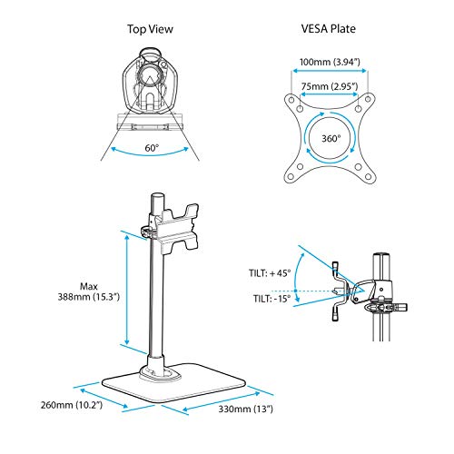 StarTech Single Monitor Stand 34in up to 30.9lb/14kg, Silver (ARMPIVSTND)