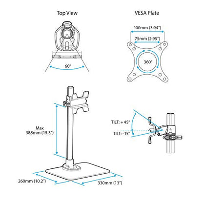 StarTech Single Monitor Stand 34in up to 30.9lb/14kg, Silver (ARMPIVSTND)