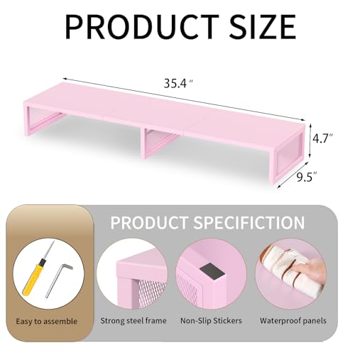Dual Computer Monitor Stand Riser, Desk Organizers and Accessories, Printer & TV Stand, Desk Shelf, Office Desk Accessories & Desktop Workspace Organizer for Office Supplies, Pink - color: Pink