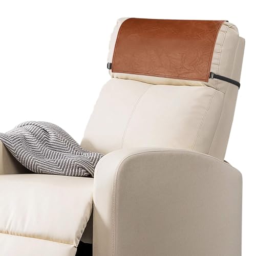 Recliner Headrest Protector-Faux Leather Headrest Covers for Recliners,Recliner Headrest Cover with Elastic Straps,Chair Headrest Cover for Recliners Protector 17 x 27 in(Brownish Yellow) - color: Brownish Yellow
