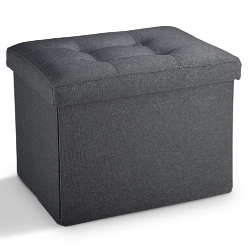 LINMAGCO Small Storage Ottoman Stool Foot Rest Stool Under Desk Stool Short Folding Ottoman Linen Cloth Dark Gray 17X13X13IN - color: Darkgray(linen), size: 13"D x 17"W x 13"H