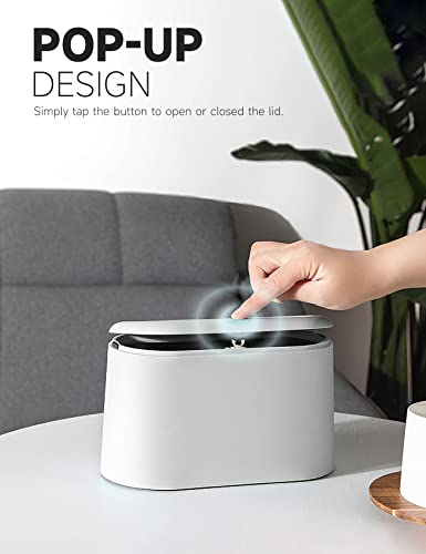 Mini Trash Can with Lid Removable Small Garbage Can, Tiny Plastic Trash Bin, Pop Up Countertop Wastebasket, Counter Garbage Lint Bin for Bathroom,Office,Kitchen,Desk(White) - color: White