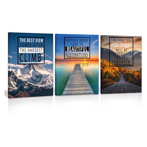 ZHIYANGY Inspirational Posters, Motivational Wall Art, Motivational Quotes Nature Painting, Inspirational landscape Canvas Wall Art for Classroom Office Home Wall Decor Scenery - color: 3P-CLMB, size: 16 x 24 inch x 3pcs
