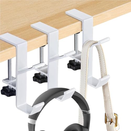 3PCS Desk Mount Bag Holder Hook Clamp,On Backpack Hanger Portable Desk Mount Headphones Holder for Reduce Desk Clutter Table Desk Table Hanging Storage (3White, 3) - style: 3White