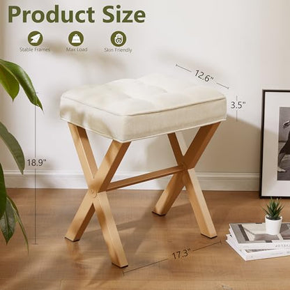 Royal Windsor Vanity Stool,Square Ottoman Stool Foot Rest,Upholstered Vanity Chair Foot Stool with Metal X Legs, Small Vanity Seat for Entryway,Bedroom and Living Room,Linen Beige - color: 12.6"d Beige+yellow